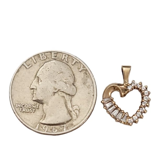 10K Yellow Gold Clear Cubic Zirconia Heart Pendant K847 - Picture 5 of 9